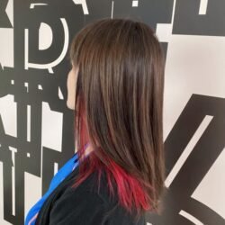 Red Peekaboo Hair Color And Haircut By Kaiis Hair Salon Richmond, Vancouver